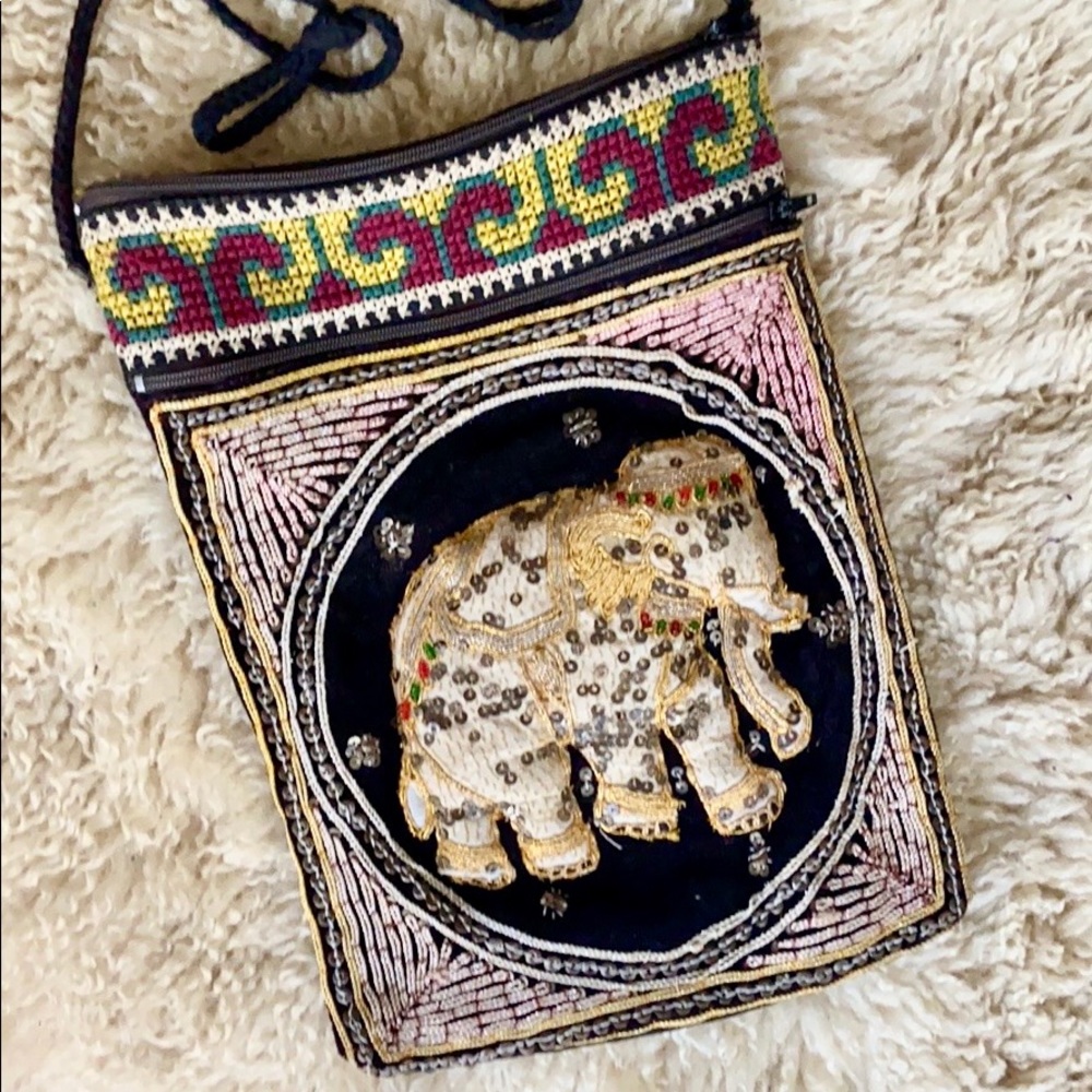 Vintage Indian Embroidered Elephant Shoulder Bag